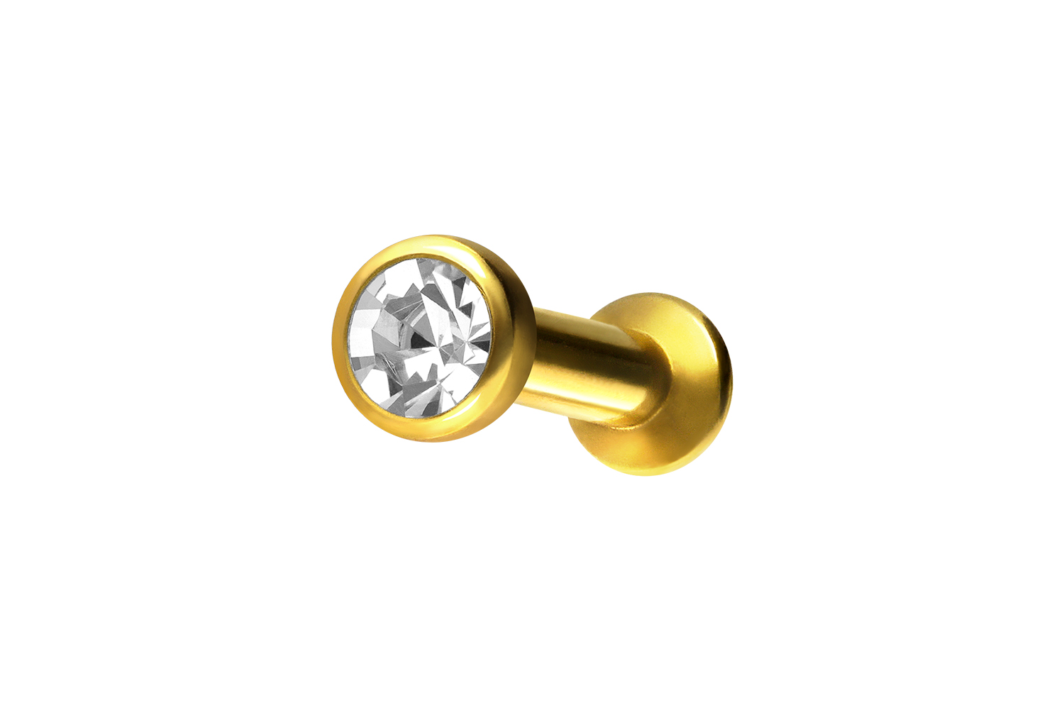 Titan Triple Piercing Mini Labret mit Innengewinde FLAT-DISC + KRISTALL